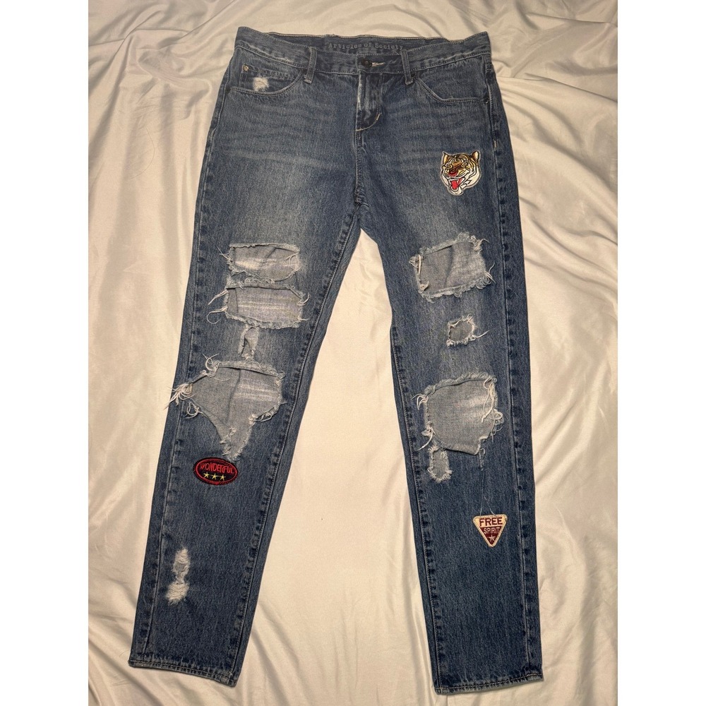 Articles of Society Distressed Patch Blue Jeans‎ Womens 25  Streetwear Y2K